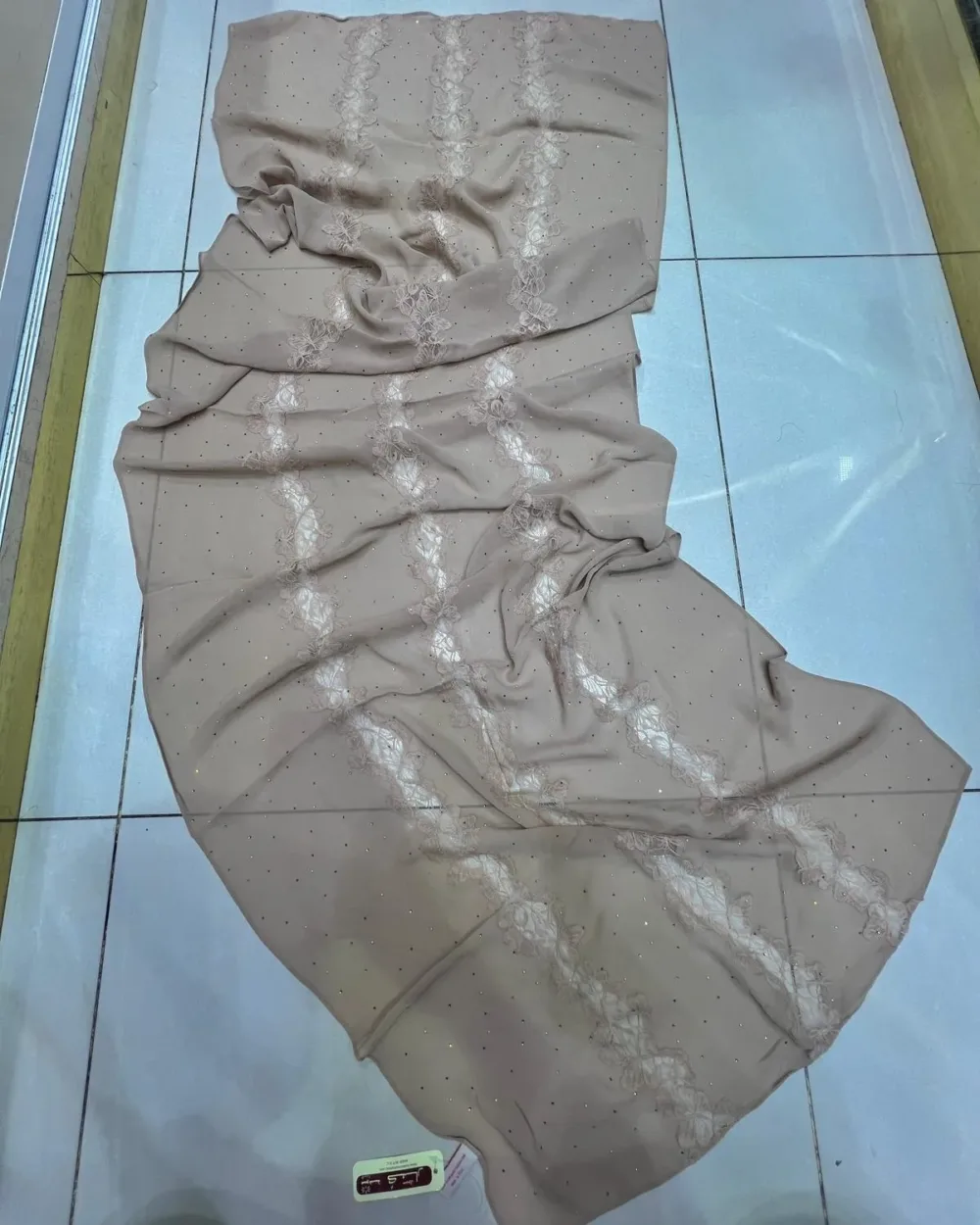 KF Premium Quality Chiffon fabric lace work Hijab with  Stone Work