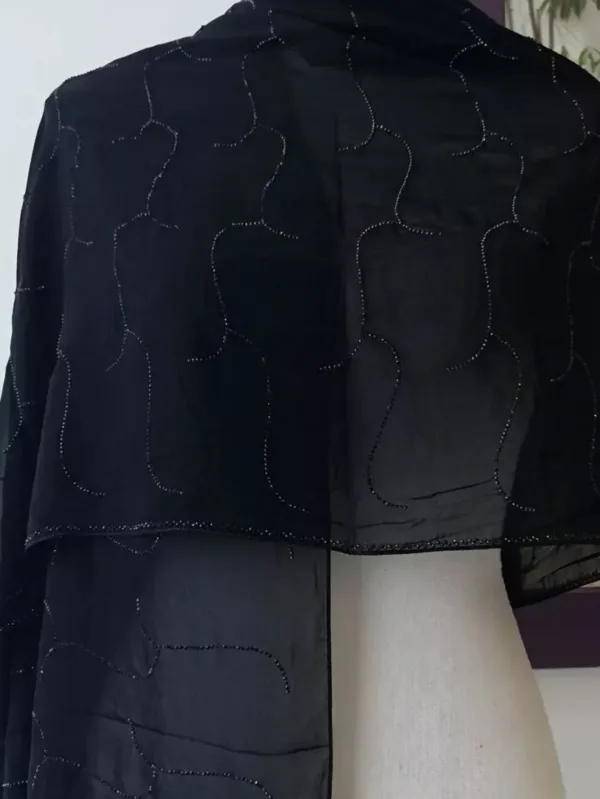 Soild black hijab with black stone work